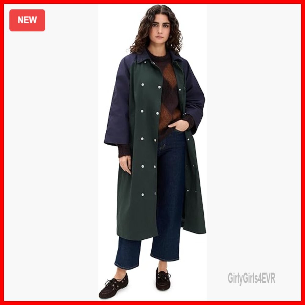 Mid-Weight Cotton Trench Coat With Color Block Design And Corduroy Collar